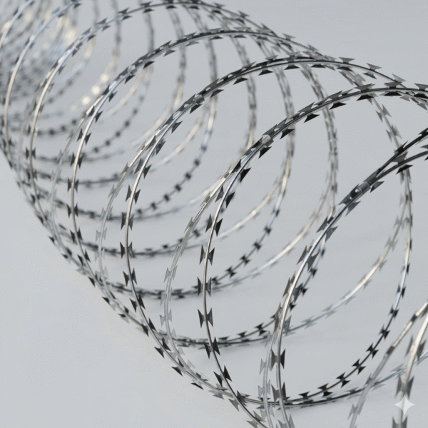 a roll of crossed concertina wire with clips