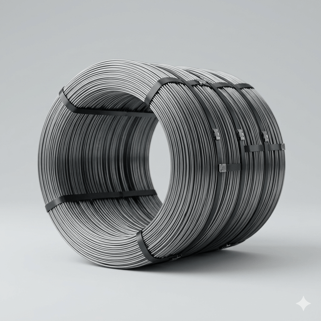 A large coil of high carbon steel wire
