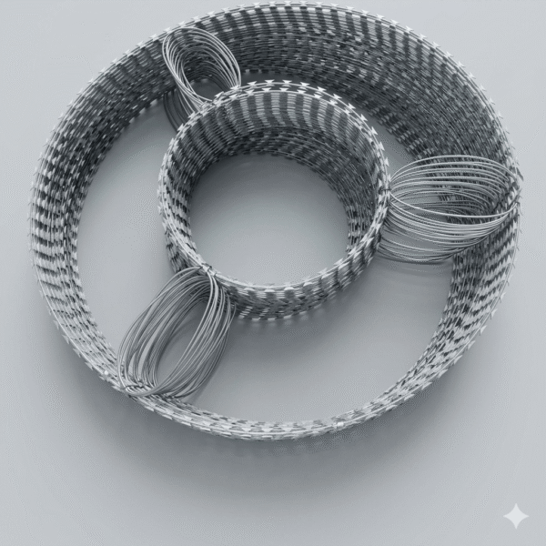 Galvanized Twin Concertina Razor Wire BTO-22 CBT-65, Cross Type Double Spiral Security Barbed Tape Coil
